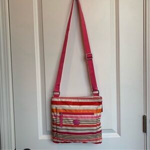 Pink, White, and Orange Striped Coach Crossbody Bag